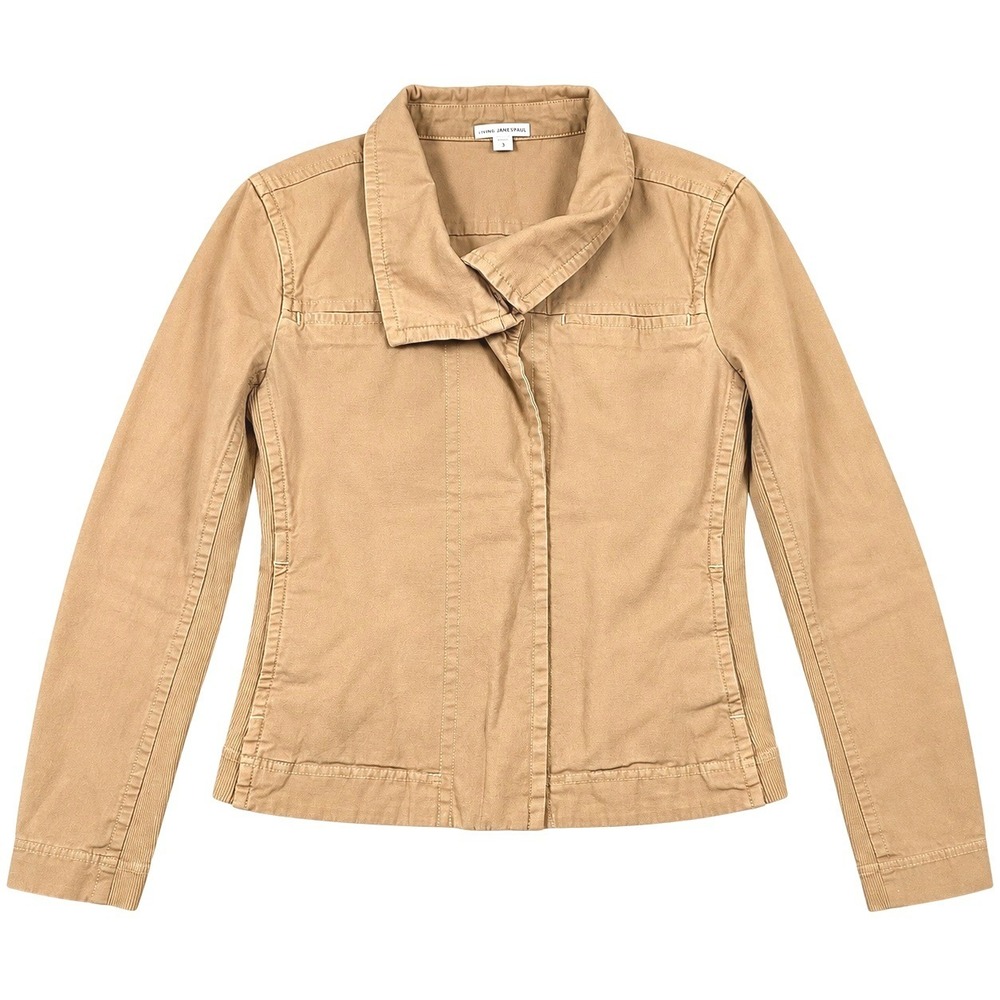 James Perse Women's 3 Large Skinny Moto Jacket Camel Stretch Cotton Cropped Zip
